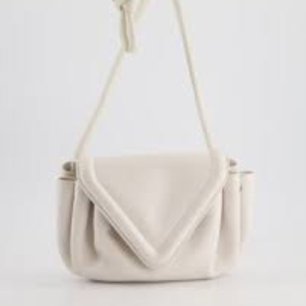 Bottega Veneta  Lambskin Small Beak Triangle Flap Shoulder Bag Chalk